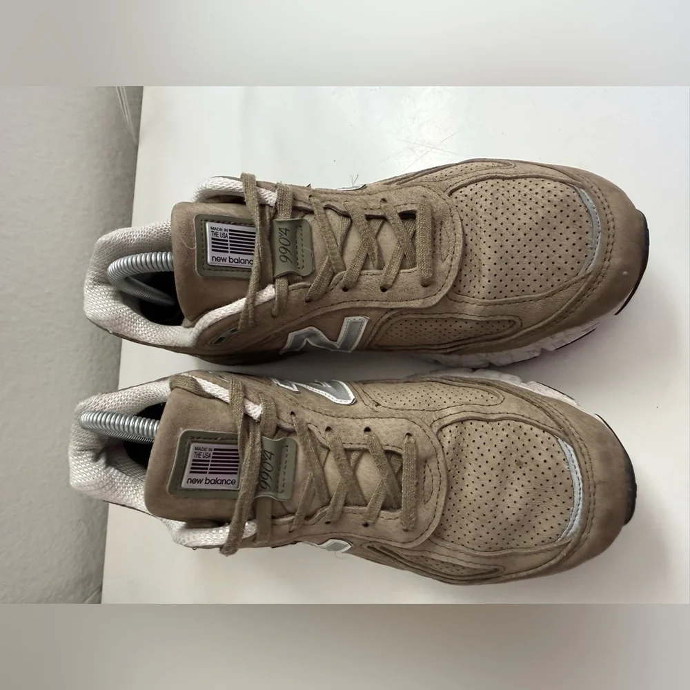 New Balance 990 v4 Olive Sneakers with White Accents - Picture 3 of 8